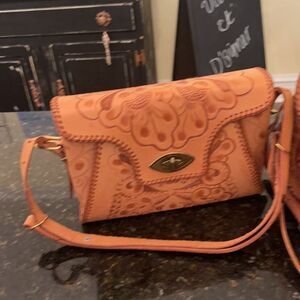 Clifton’s Handmade Tooled Leather Purse Handbag EUC